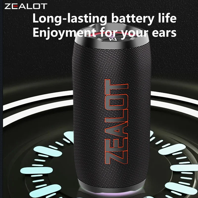 ZEALOT S76 مكبرات صوت لاسلكية 50 وات، مكبر صوت محمول خارجي، IPX 5، جودة صوت Hifi، ضوء RGB، عمر بطارية طويل.