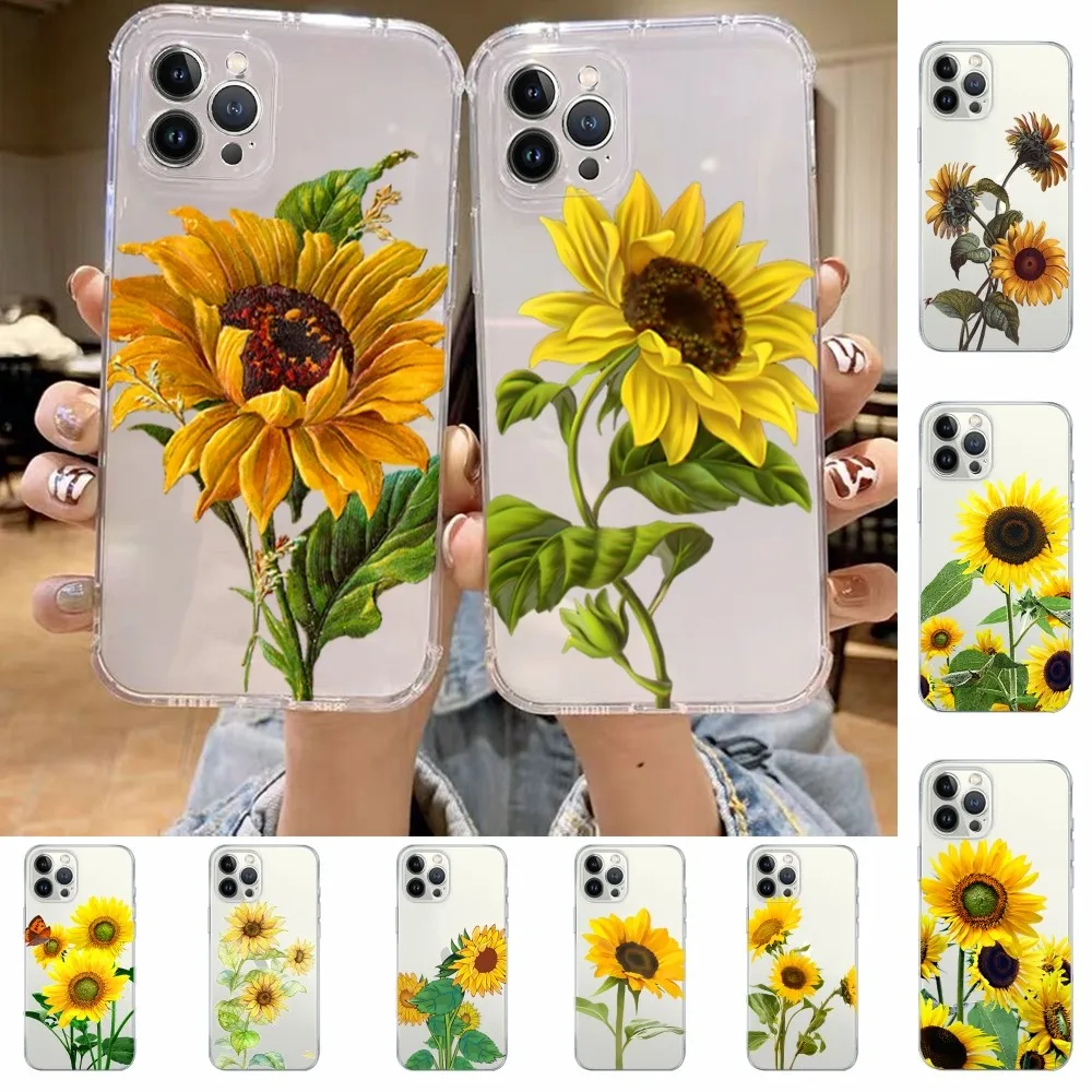 Sunflower Phone Case For iPhone 15 14 13 12 11 Pro Max Mini X Xs XR 6 7 8 Plus SE 2020 Transparent Case