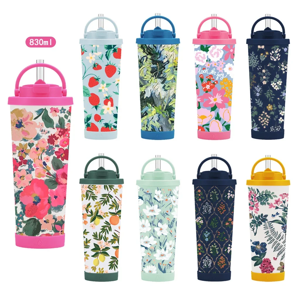 830ML Large Capacity Sports Thermos Cup With Straw And Handle,Double Drink,Stainless Steel Drinkware,Vacuum Flasks,Water Bottle