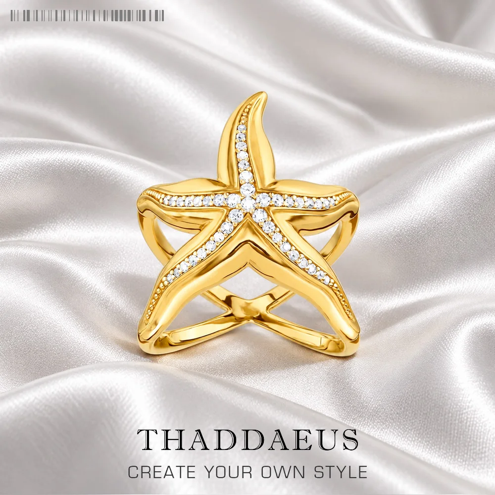 Gold Plated Ring Starfish Brand New Fine Jewerly Trendy  925 Sterling Silver Gift For Women