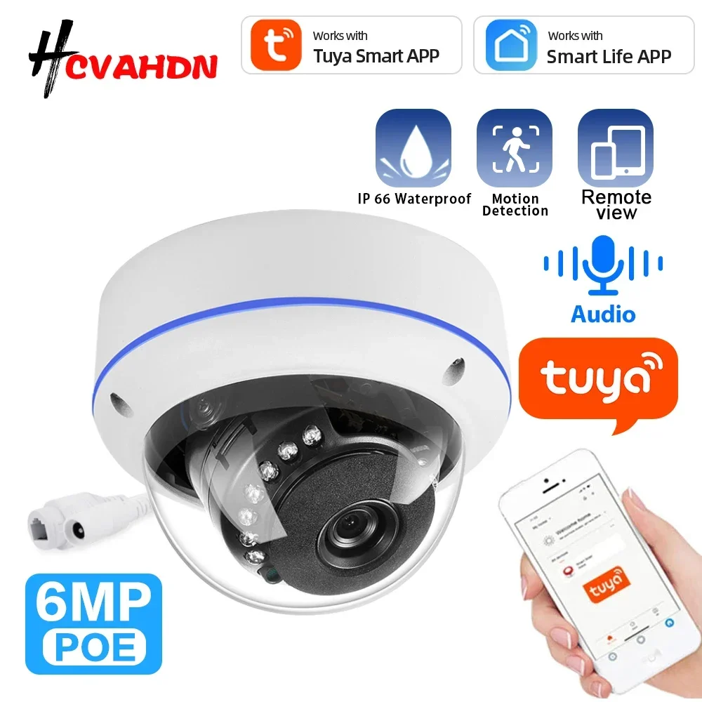 

6MP Tuya POE CCTV Dome Camera Outdoor Waterproof 5MP Smart Life Security Video Surveillance Camera System Audio Record IP Cam