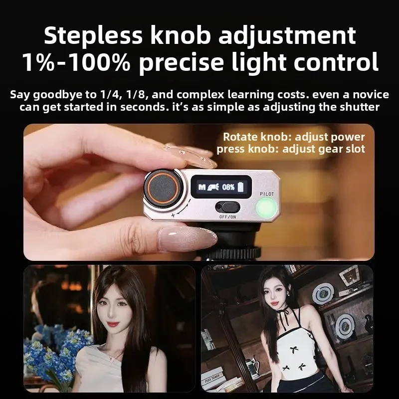 Mini flash retrô, sapata universal com bateria embutida.