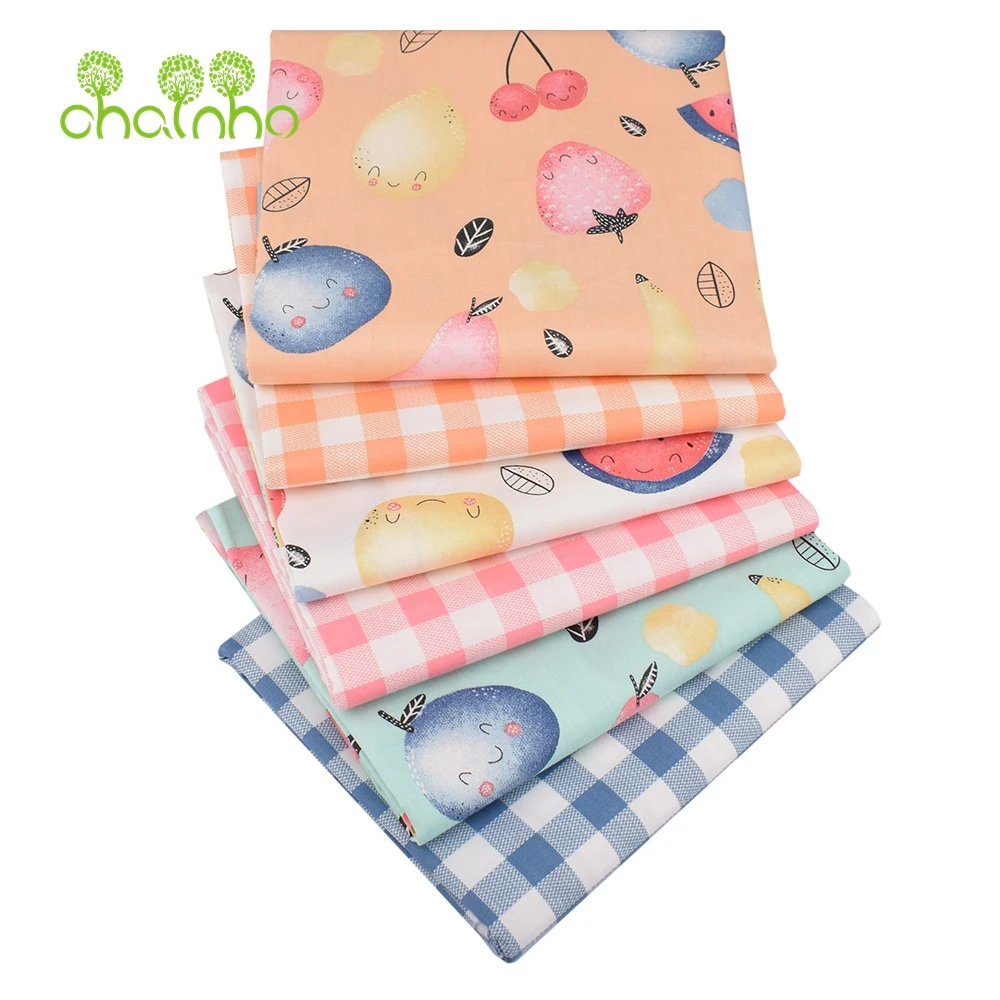 Chainho,Printed Twill Weave Cotton Fabric,DIY Sewing Quilting Material,Patchwork Cloth,6 Designs Fruit Series,2 Sizes,15C312