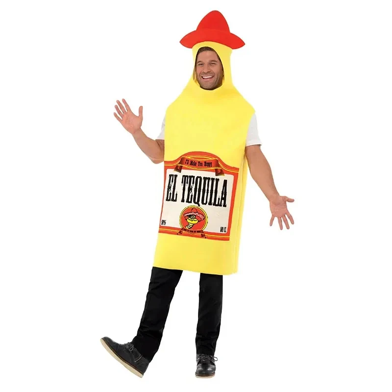 Nouveauté 2026 – Costume unisexe pour femme et homme, bouteille de tequila jaune et rouge, déguisement d'Halloween pour adulte LiyCos