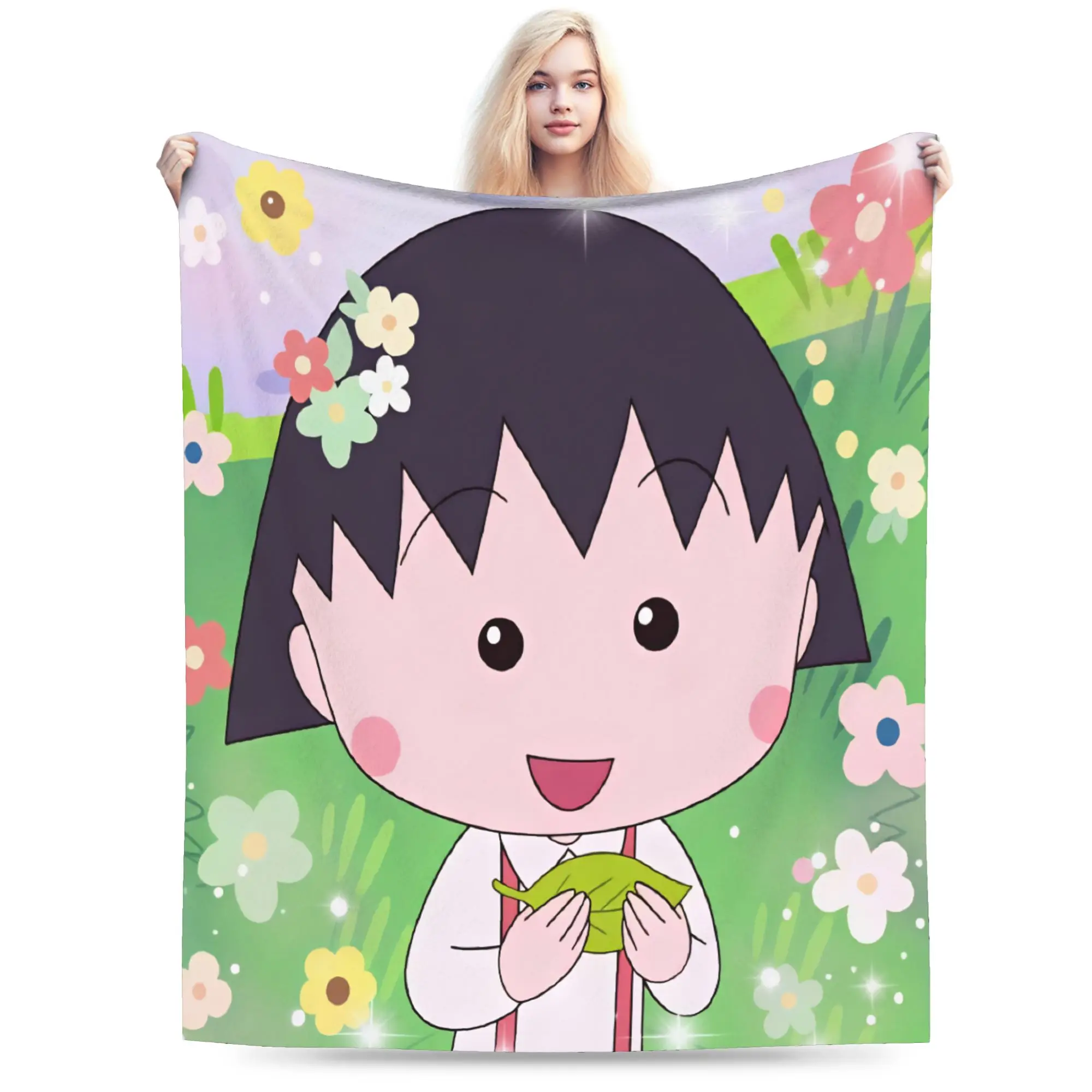 Chibi Maruko Chan Cozy Blanket For Bedroom  Novelty Bedding Throws Winter Plane Travel Flannel Bedspread