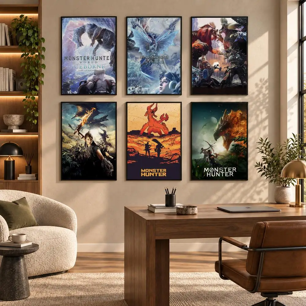 Game M-Monster Hunter Poster Self-adhesive Art Waterproof Paper Sticker Coffee House Bar Room Wall Decor