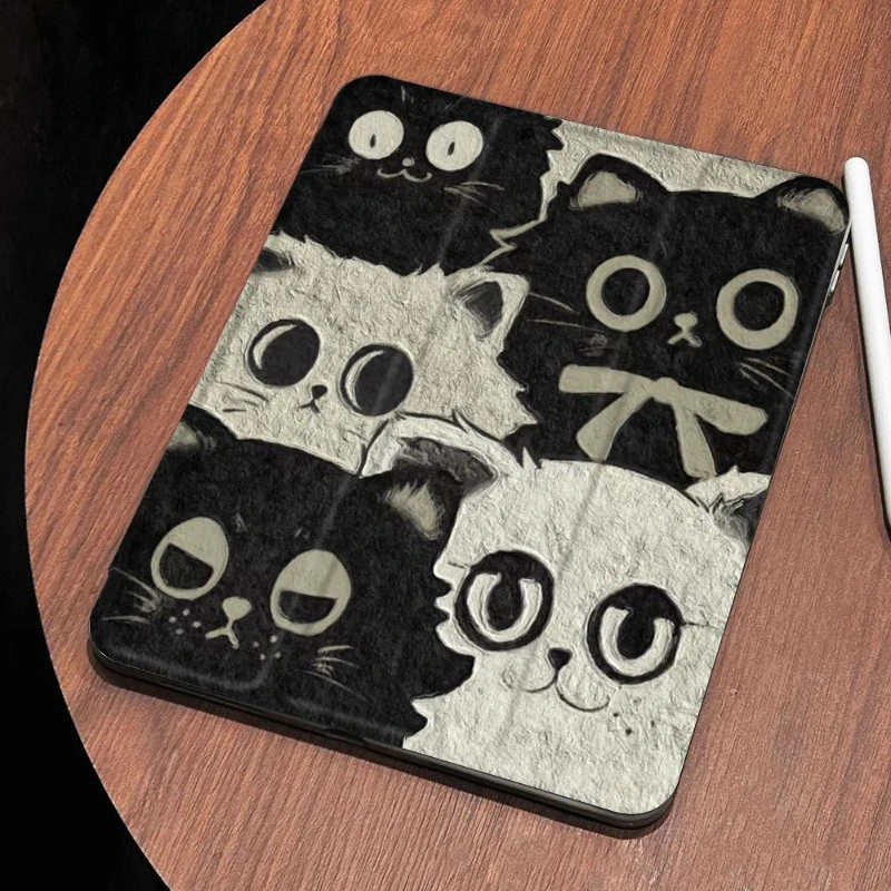 10.9 10th Gen Smart PU Case for Ipad 2017 2018 9.7inch Ipad Mini6 8.3 IPad 10.2 8th 9th Gen Cute Black Kitten Tri-fold Funda