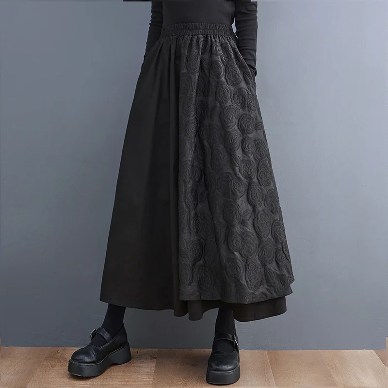 #3020 Spring 2025 High Waisted Skirt Women Loose Korean Fashion Vintage Midi Skirts Femme Floral Gothic  A Line Skirt Streetwear