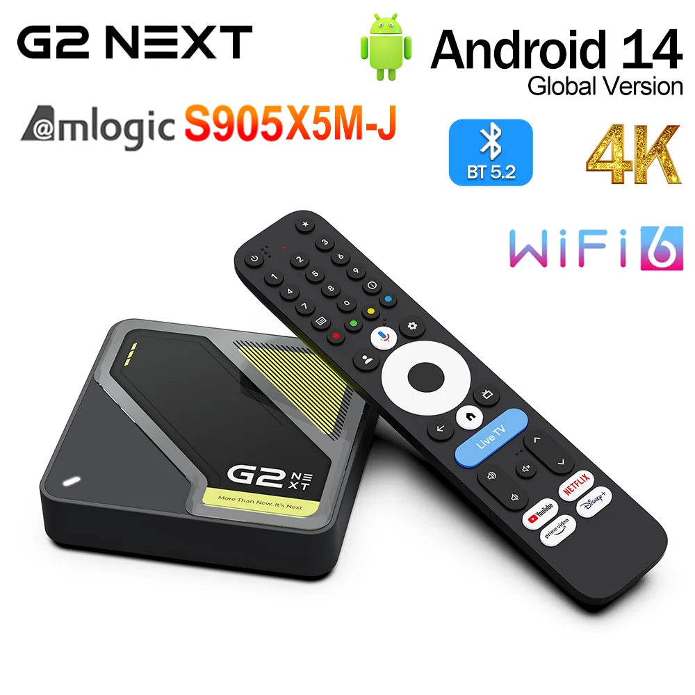 RockTek G2 Next 안드로이드 14 4K TV 박스, Amlogic S905X5M-J, 1000M DDR4, 미디어 플레이어, 넷플릭스, 구글 인증, DTS 돌비 오디오, 비전 지원