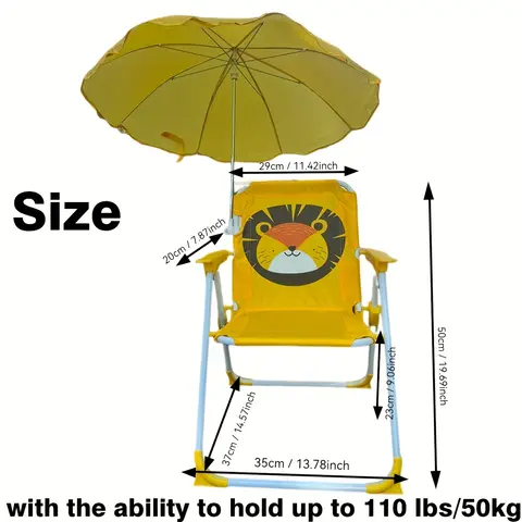 Silla de camping plegable de playa para niños - Silla de camping para niños con sombrilla al aire libre - Ligera y resistente - para acampar al aire libre en la playa