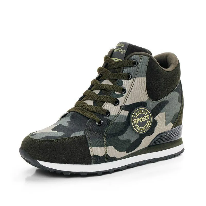 Women Shoes Spring High Top Wedge Platform Sneakers Hidden Heels Ladies Sneakers Camouflage  Basket Femme Women Casual Shoes