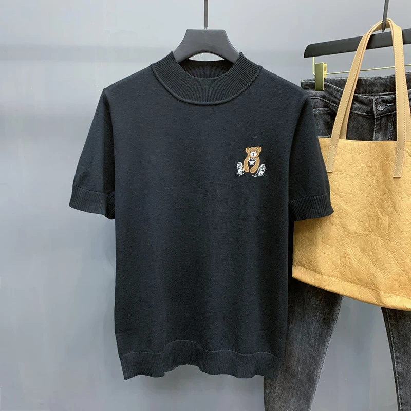 

ZhanChao Brand Embroidered ort Sve Knitted Sweater Men's Winter Thi Warm Young f High Collar Base irt Knitwear