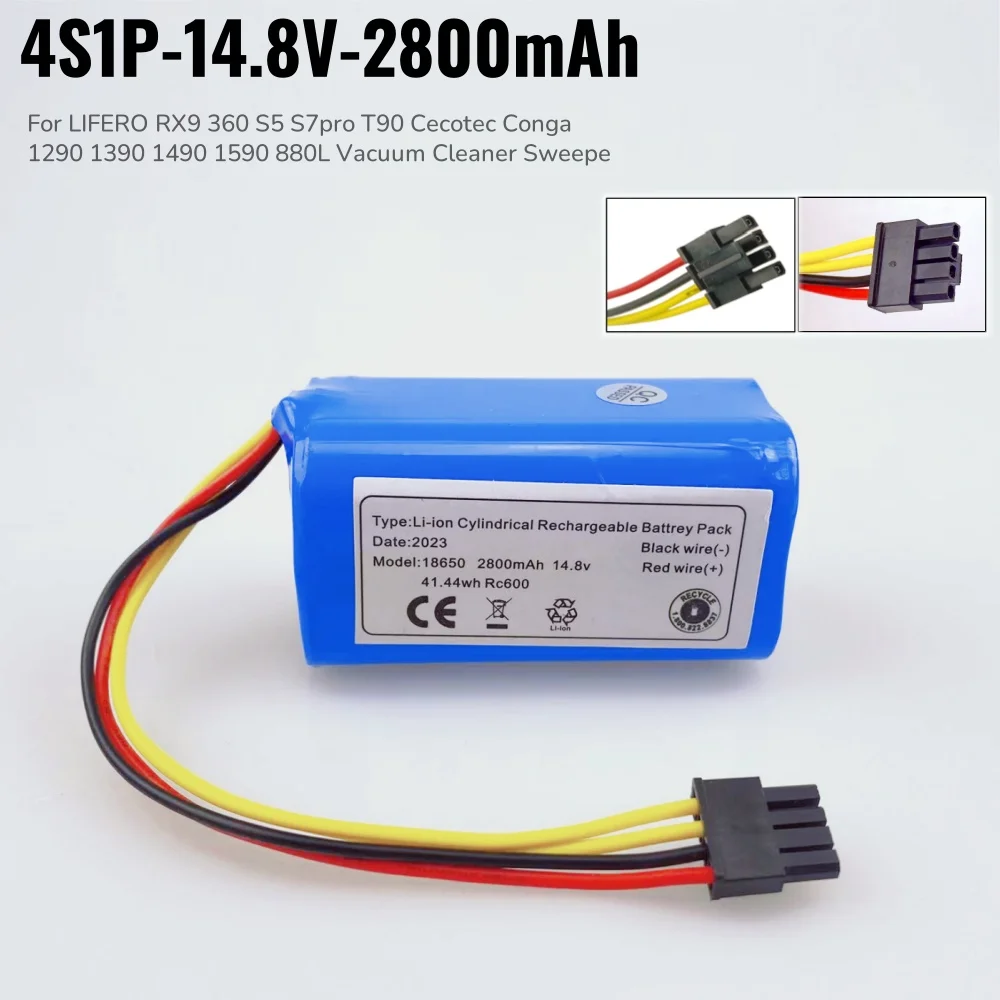 

18650 Li-lon 4S1P battery 14.4 V 2800mAh for vacuum cleaner Cecotec Conga 1290 1390 1490 1590 Genio deluxe 370 gutrend echo 520