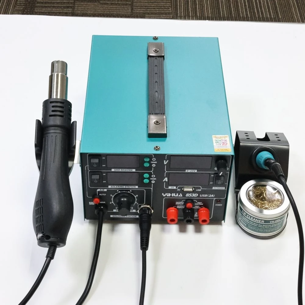 

YIHUA 853D USB 2A Professional 3in1 Repair Station Soldering Hot Air DC Power Supply 200℃-480℃ adjustable for phone repair