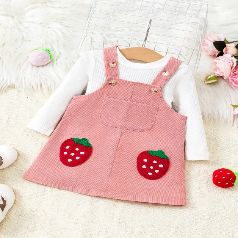 PatPat 2pcs Set Sweet Strawberry Suit-Dress for Baby Girl