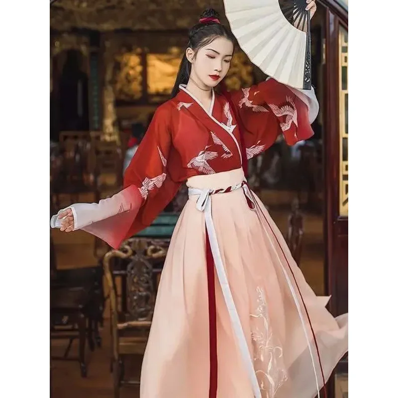 Hanfu estilo chino mujeres vestido de baile de escenario tradicional chino disfraz de cosplay de hada femenina Hanfu ropa roja de Halloween