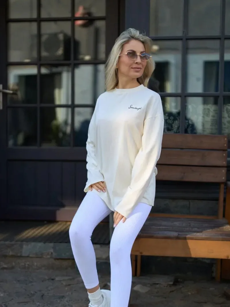 Street Fashion Art Face Graphic T-shirt a maniche lunghe Pullover Felpa oversize ampia Grigio Bianco Simpatico cartone animato Top Design divertente