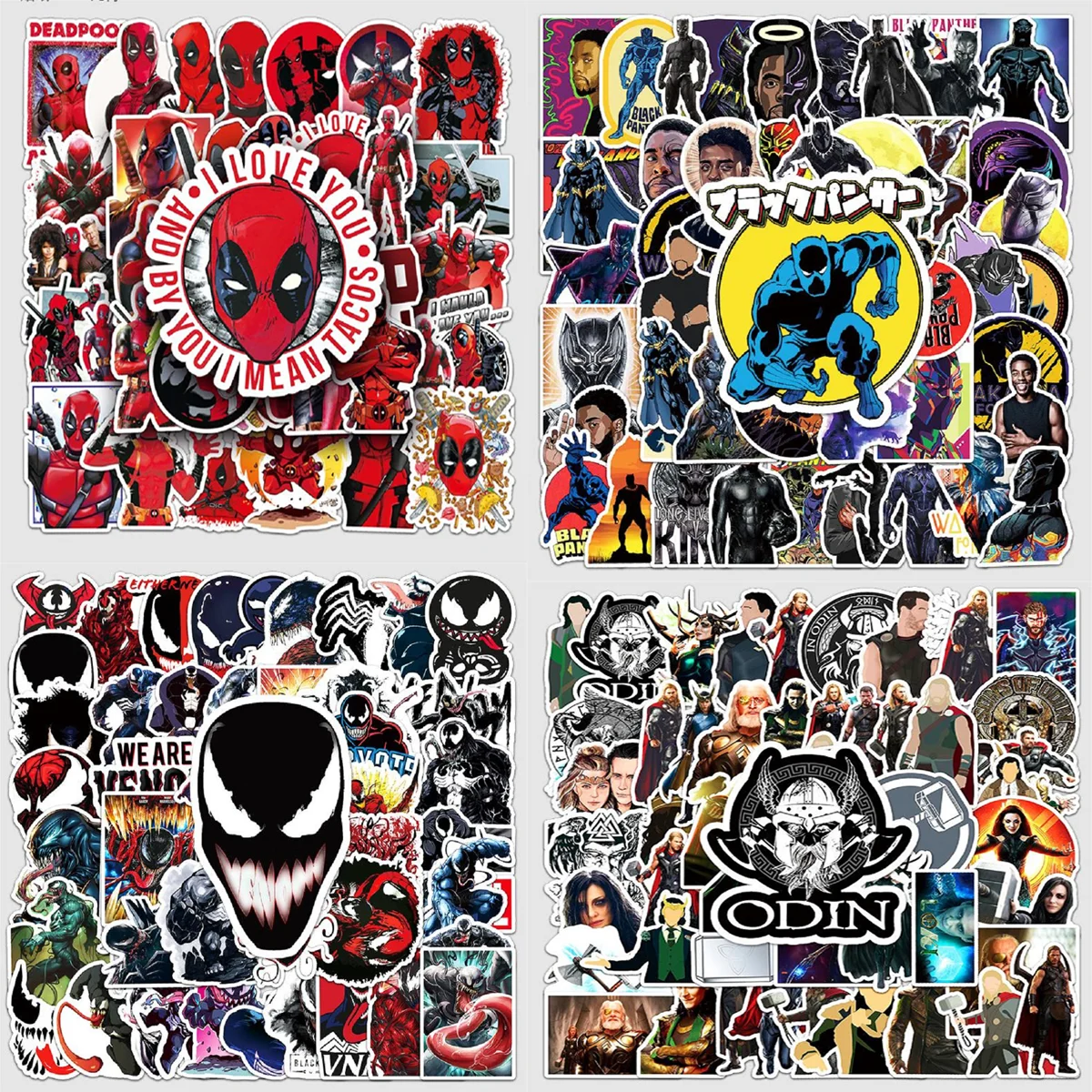 

100Pcs Superheroes Deadpool Thor Panther Venom Stickers Ornament Graffiti Stationery Notebook Refrigerator Waterproof DIY