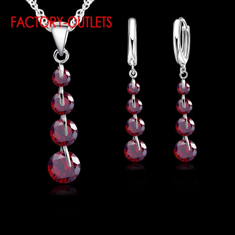 925 Sterling Silver Pendant Necklaces Hoop Earrings Set  Fashion Jewelry Round CZ Crystal Women Girls Engagement Anniversary