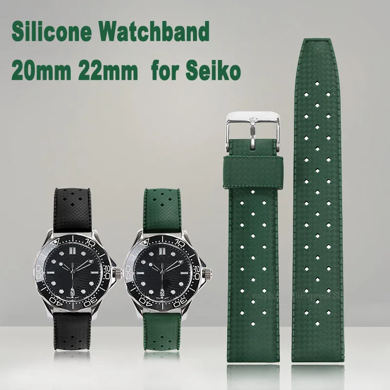 20mm 22mm Silicone Watchband for Seiko Release Bracelet  for Omega Universal Watch Accessorie Business Sports Outdoor Wristband