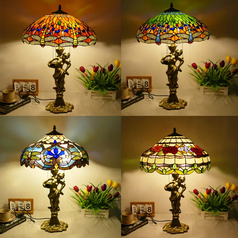 

46Cm American Vintage Tiffany Dragonfly Desk Lamp South East Asia Living Room Dining Room Bedroom Art Deco Desk Lamp