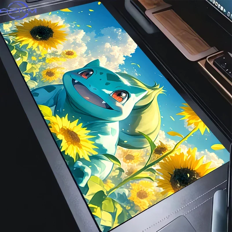 Rose Floral Bulbasaur Large Mousepad, Rubber Non Slip Extended Gaming Desk Mat, Anime Cartoon Table Pad for Laptop Office Deskto