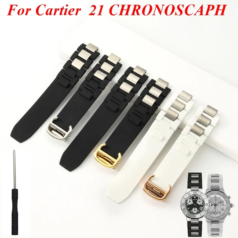 ل كارتييه 21 كرونوسكاف حزام ساعة اليد 10X20 مللي متر معصمه سيليكون جاحظ العروة الفرقة المطاط الخرز من الأرز رجل weomen سوار #1
