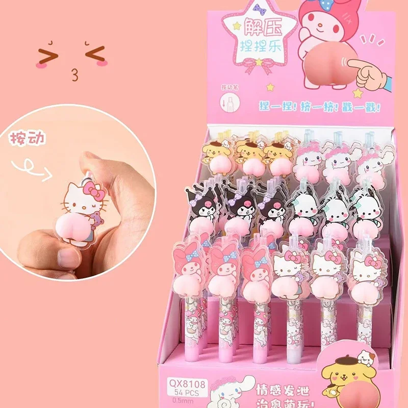 6Pcs/Set Sanrio Cute Cartoon Ballpoint pen mymelody Kuromi Cinnamoroll Squeeze Anti-stress Toy Butt Decompression Gel Pen