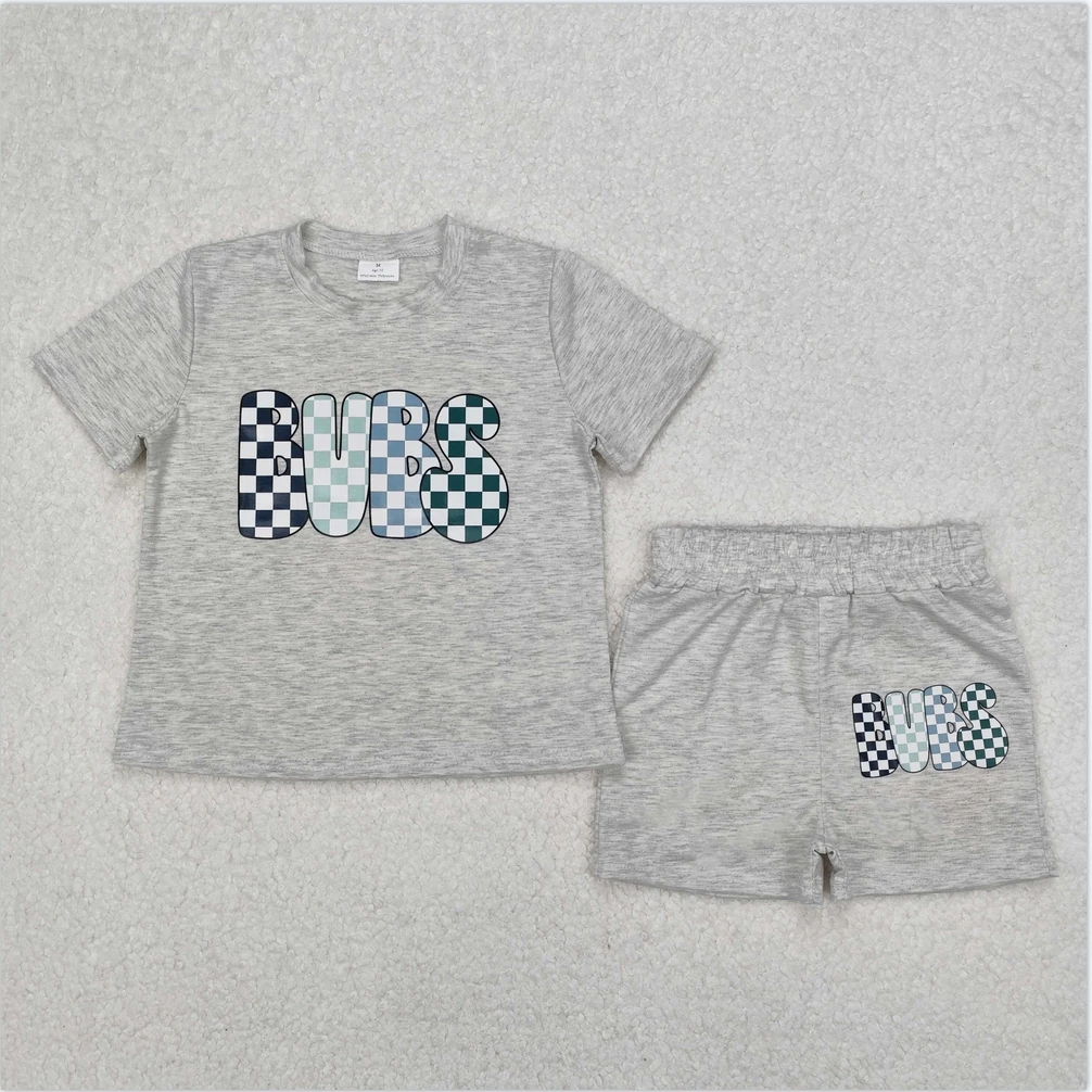 

New arrival boys outfits fashion summer Vinyl Baby Boys Gray Top Sports Shorts Set 2 pieces sets Toddler kid clothes