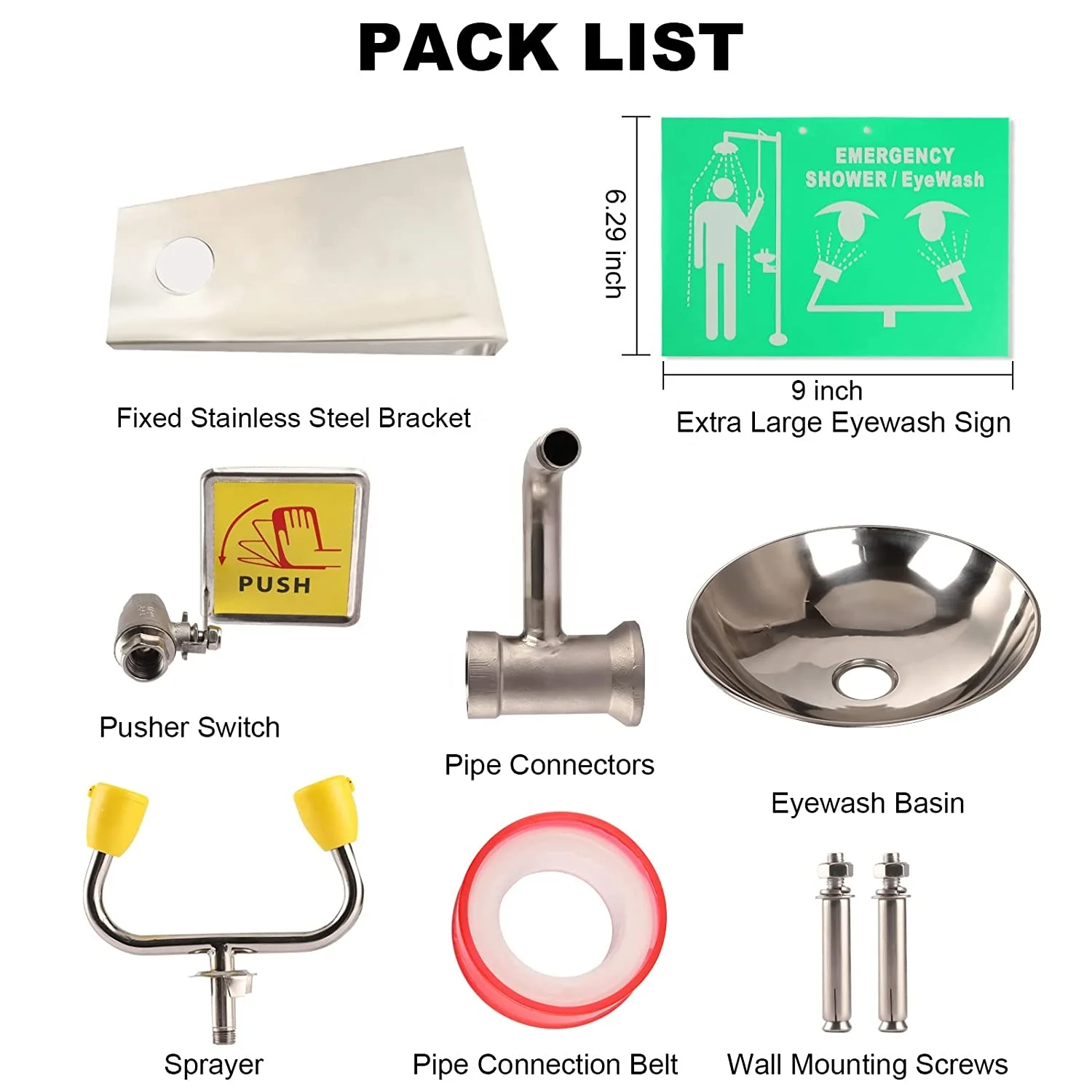 محطة غسيل العين البسيطة في حالات الطوارئ 304 من الفولاذ المقاوم للصدأ للتعليق على الحائط