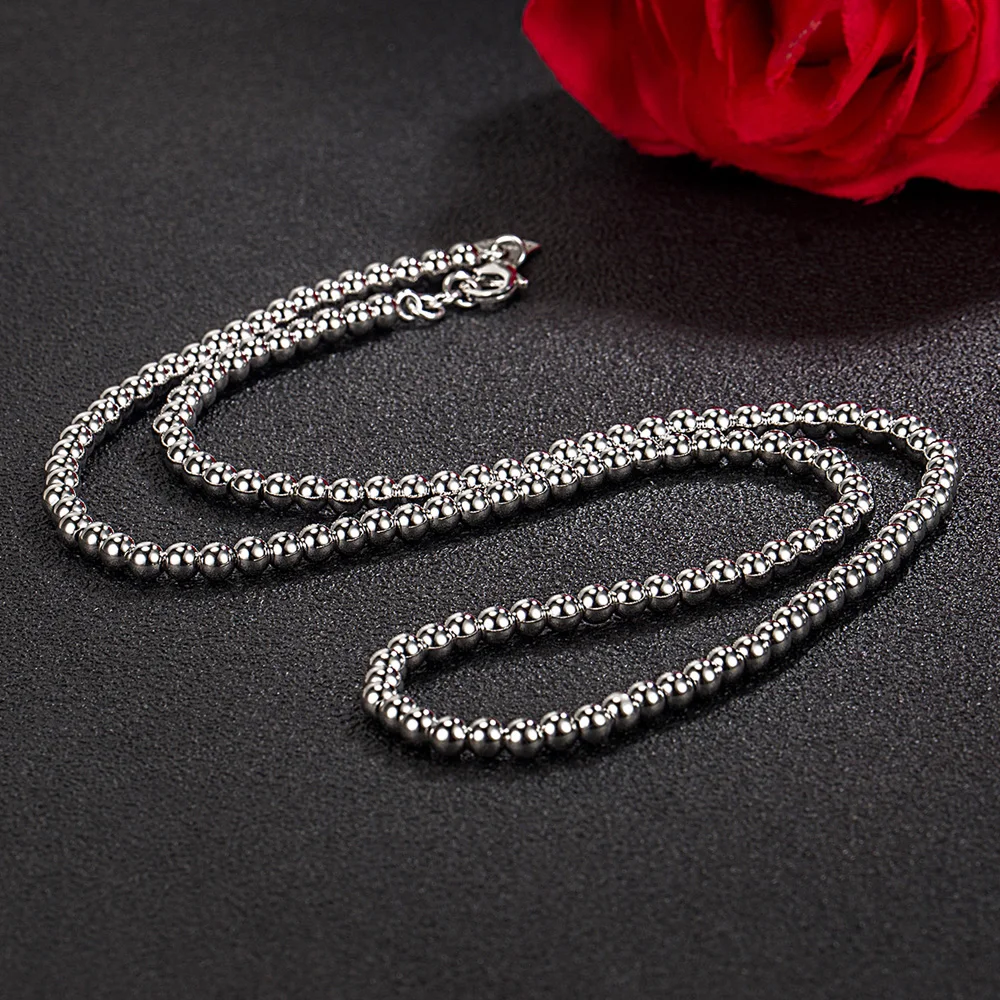 Men Women Unisex Classic 925 Sterling Silver Bead Chain Necklace 4-6mm Round Ball Chain Fine Silver Jewelry Trendy Holiday Gift