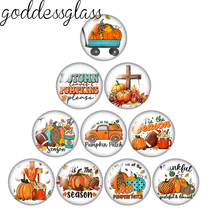 Thanksgiving Autumn Pumpkin season Fall 10p 12mm/18mm/20mm/25mm Round photo glass cabochon flat back Making findings Jewelry