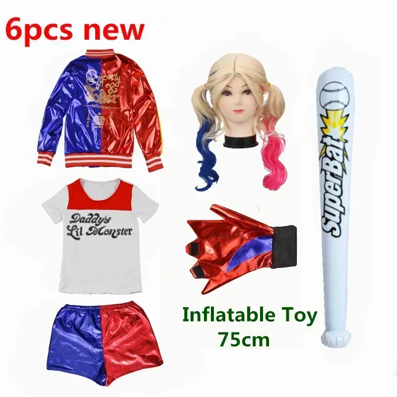 Набор для косплея кукум из Танака, Perempuan Quinzel Jaket Gaun Pesta Хэллоуин, Fantasia arlekitty Baju Kelelawar Bisbol