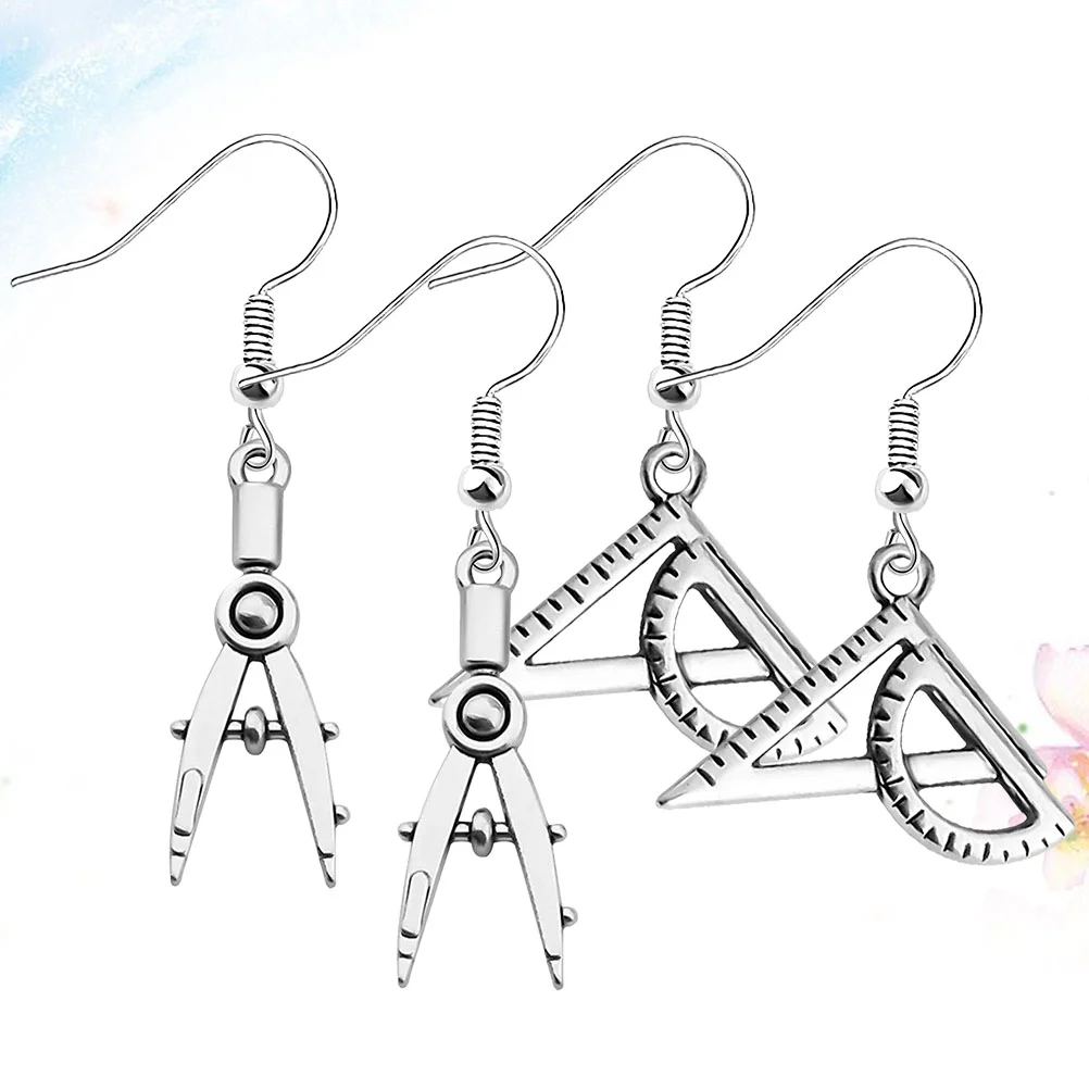 2 Pairs Sterling Silver Earrings for Women Jewelry Girl Architect Unique Lady Ruler Women's