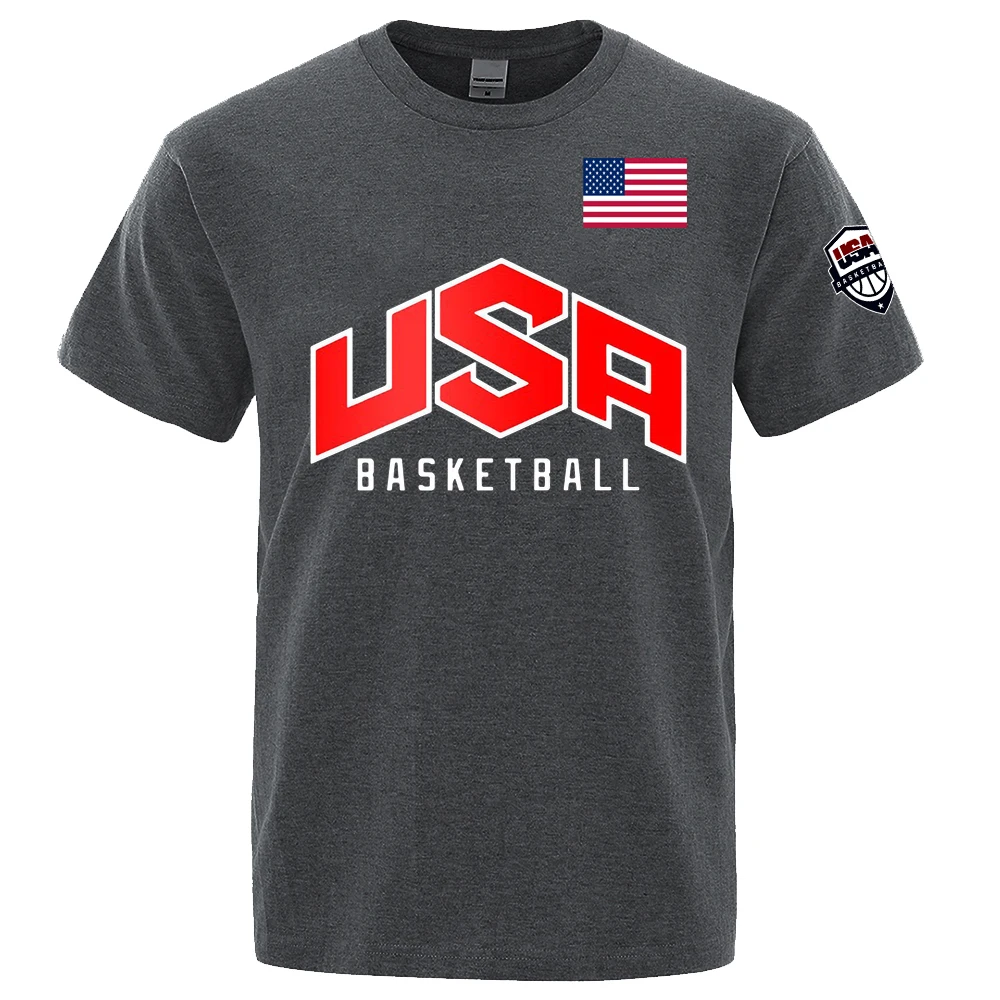 USA Basketballer Printed Street Casual T-Shirts Men Loose Oversize Clothing Breathable Cotton Short Sleeve Fashion Hip Hop Tees