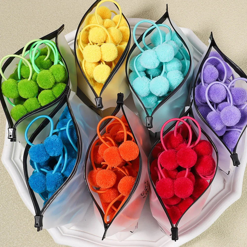 5 sztuk/partia dziewczyny Scrunchies podwójna pluszowa kulka zestaw opasek do włosów dla dzieci dla dzieci Bobbles elastyczne gumki do włosów akcesoria do włosów hurtownia