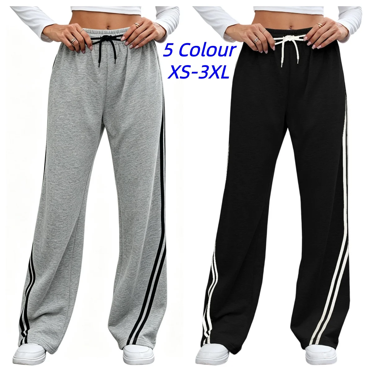 Y2K Ankle Length Pants Women Drawstring Trousers Straight Pant Loose Fit High Waist Pockets Sports Autumn Slight Strech Casual