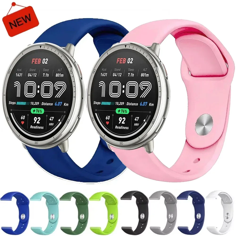 Amazfit Active 2/Balance 2/GTS 4 3/Cheetah、Amazfit Bip 6 5/GTR 4 3対応 20mm 22mm シリコンストラップ ラウンド型 スポーツ 耐久性 ブレスレット