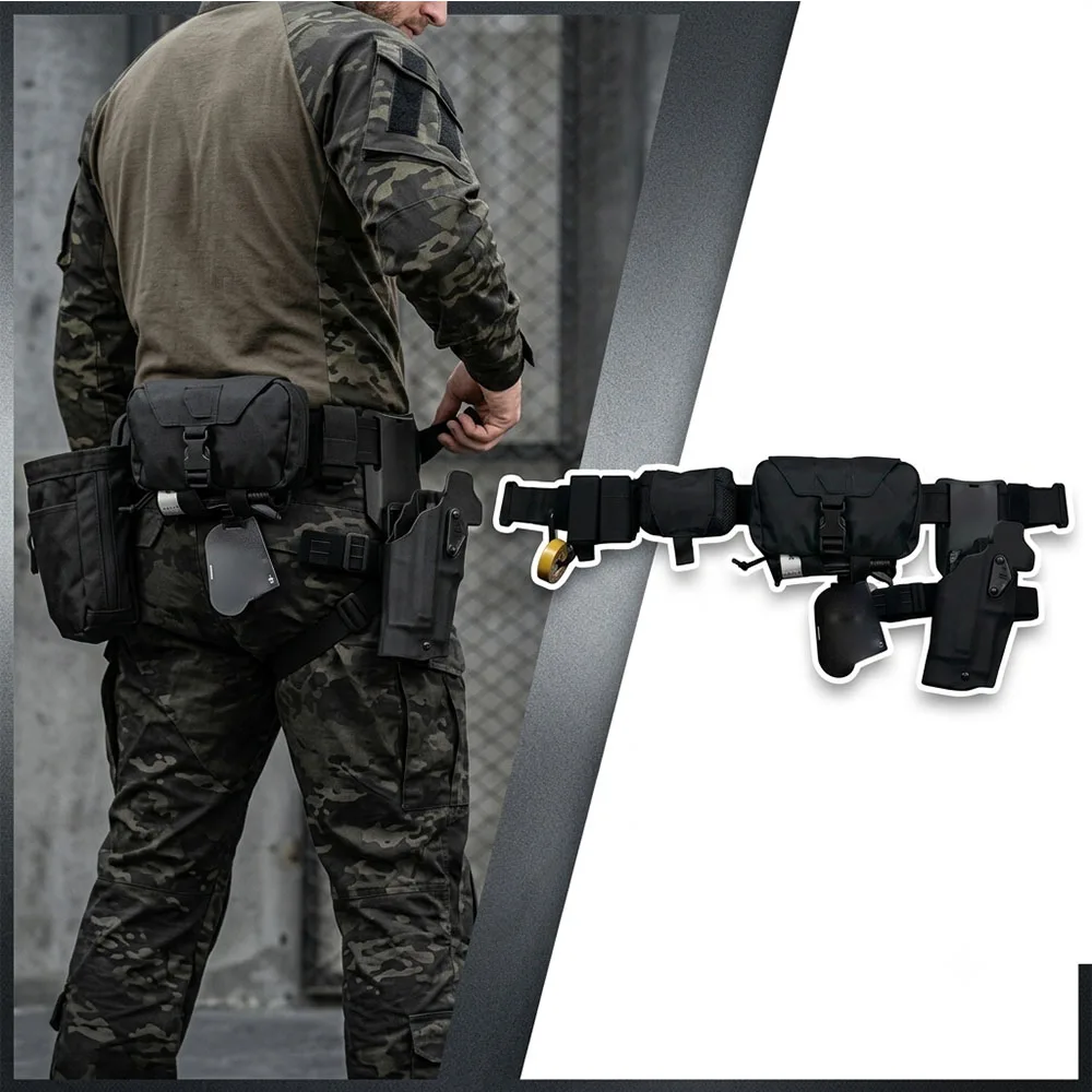 Tactical MOLLE Combat Belt Set Quick Release Waist Belt with Holster Mag Pouches Leg Strap for Airsoft Hunting Shooting