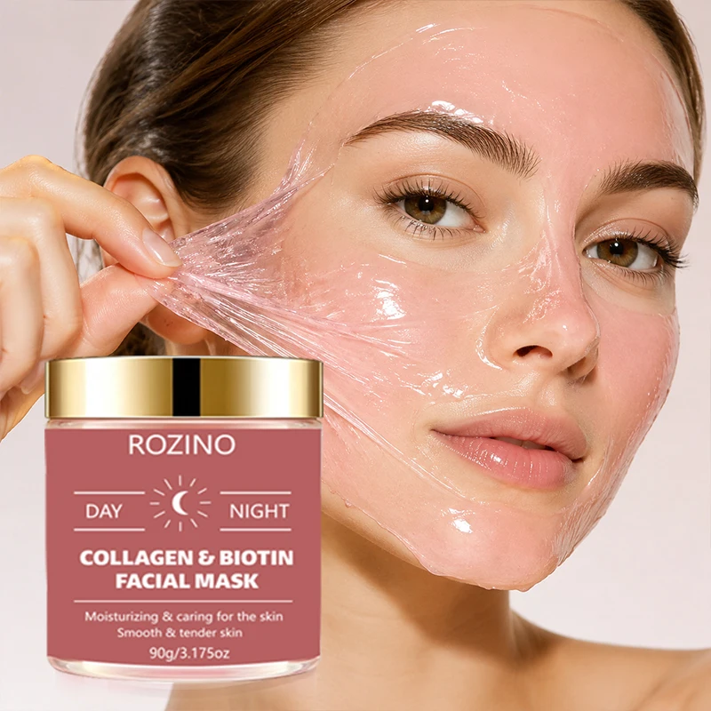 90g Large-Capacity Biotin Collagen Day and Night Mask, Peel-Off Mask, Deeply Hydrating, Keeps Skin Moisturized and Plump, Tightens Skin, Brightens Skin Tone, and Gives Skin a Youthful Glow Suitable for Daily Use and as a Holiday Gift, It Helps Her to Shine with a Beautiful Complexion, Suitable for Both Men and Women.