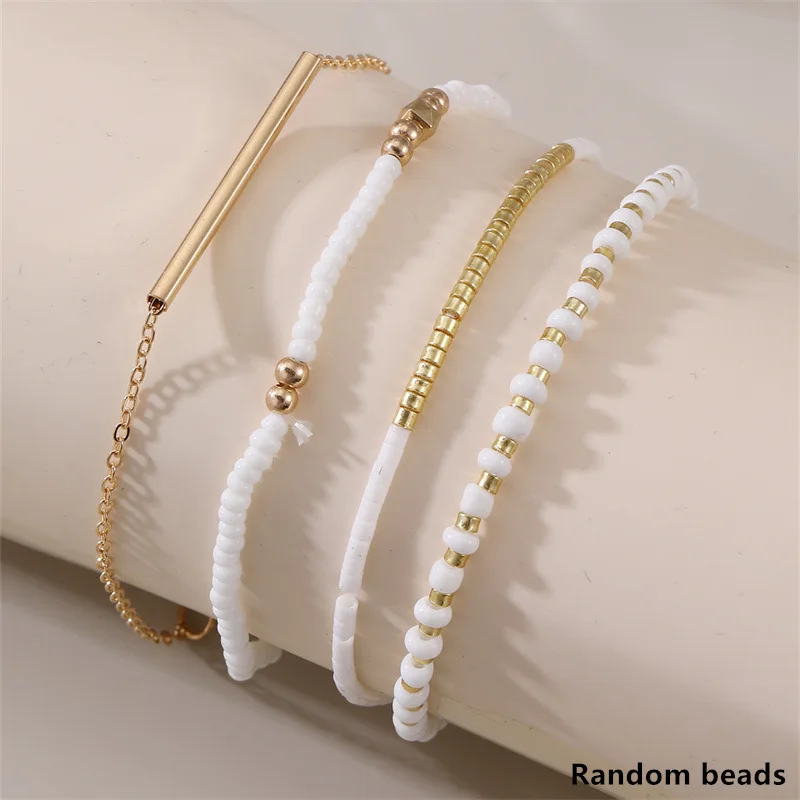 4Pcs/Set Pearl Stackable Bracelets for Women Gold Bead Layered Bangle Set INS Fashion Hand Chain Jewelry Gift 2026