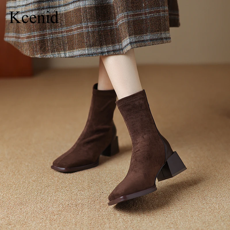

Kcenid/модные осенне-зимние повседневные ботильоны для женщин, ботинки челси на толстом каблуке с квадратным носком, мотоциклетная обувь, большие размеры 33-43