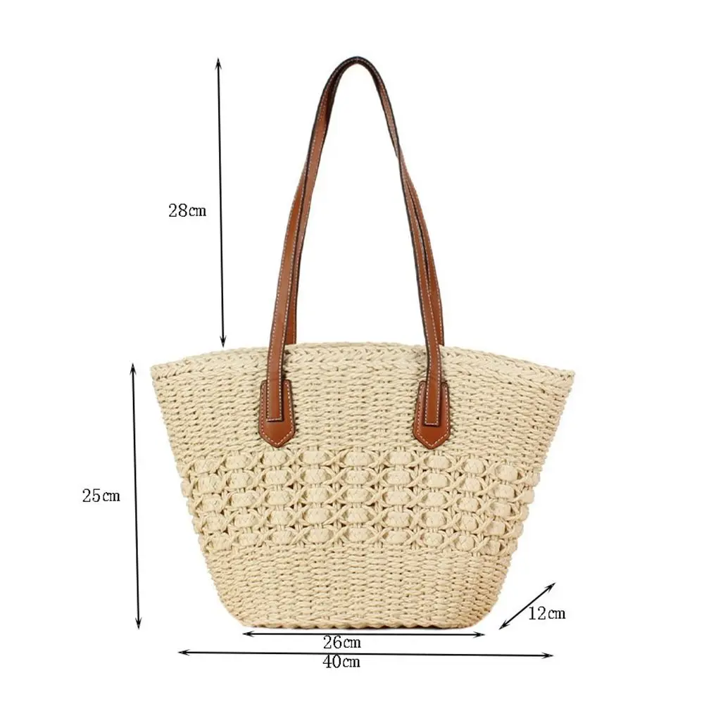 Women Casual Straw Handbags Wicker Woven Shoulder Bags Summer Beach Straw Bag Large Capacity Tote Lady Big Purses