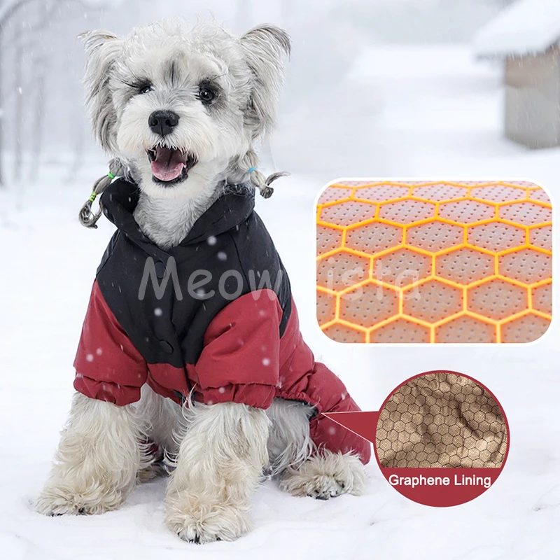 Winter Outdoor Windproof Waterproof Pet Snowsuit Warm Graphene Lining Four‑Legged Jumpsuit for Small Dogs Schnauzer Teddy S‑3XL
