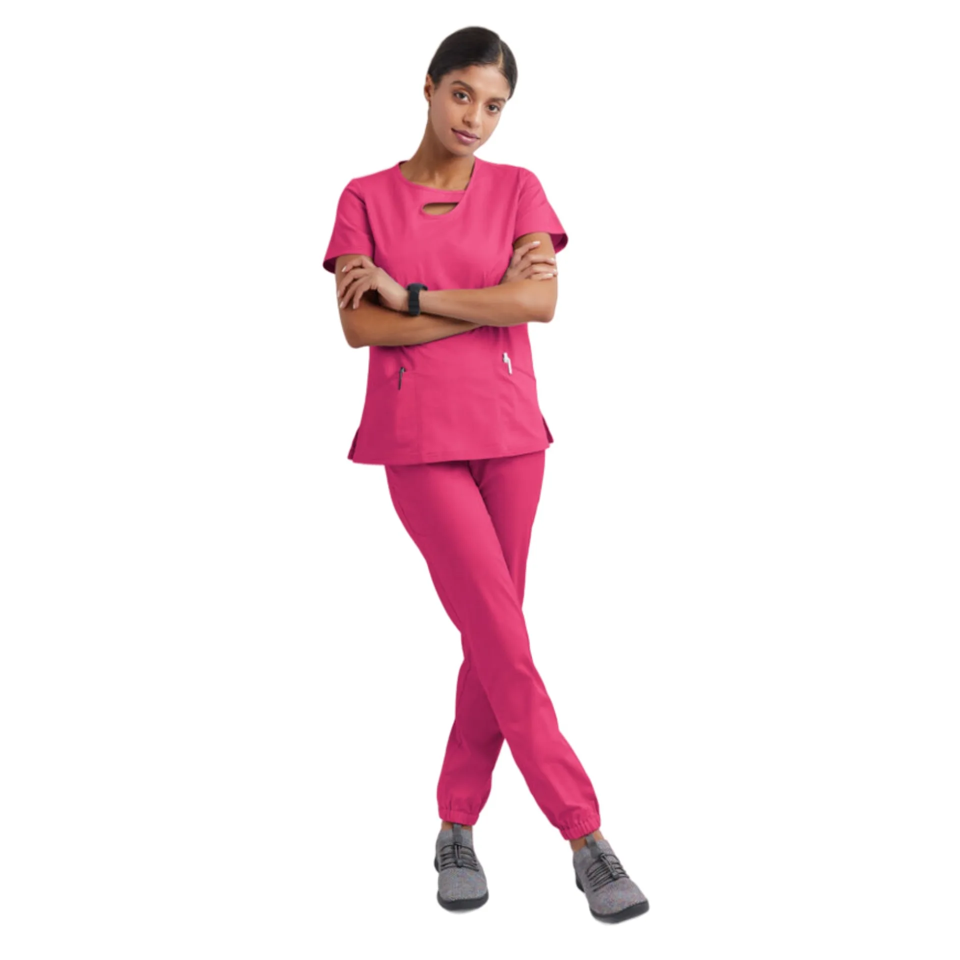 Nieuw Ontwerp Ziekenhuis Set Verpleging Spandex En Stretch Medische Uniformen Verpleegkundige Uniform Fit Vrouwen Scrubs Sets