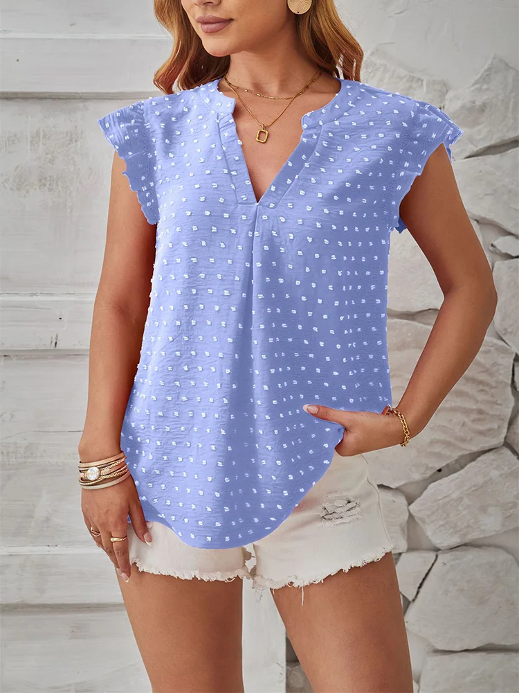 Rose V-Neck Sleeveless T-Shirt Women\'s Solid Polka Dot Vest Office Lady Summer Elegant Tank Tops