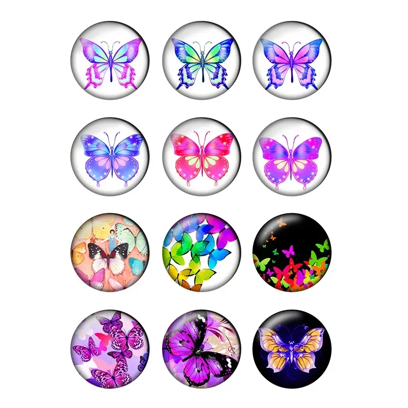 12pcs/lot Colorful Butterfly 8mm 10mm 12mm 14mm 16mm 18mm 20mm 25mm Cabochon Demo Glass Cabochon DIY Jewelry Findings T089