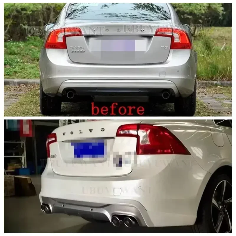 For VOLVO S60 V60 2014-2016 VOLVO V60 S60 ABS REAR BUMPER TRUNK LIP SPOILER DIFFUSER with Exhaust Tips view 4