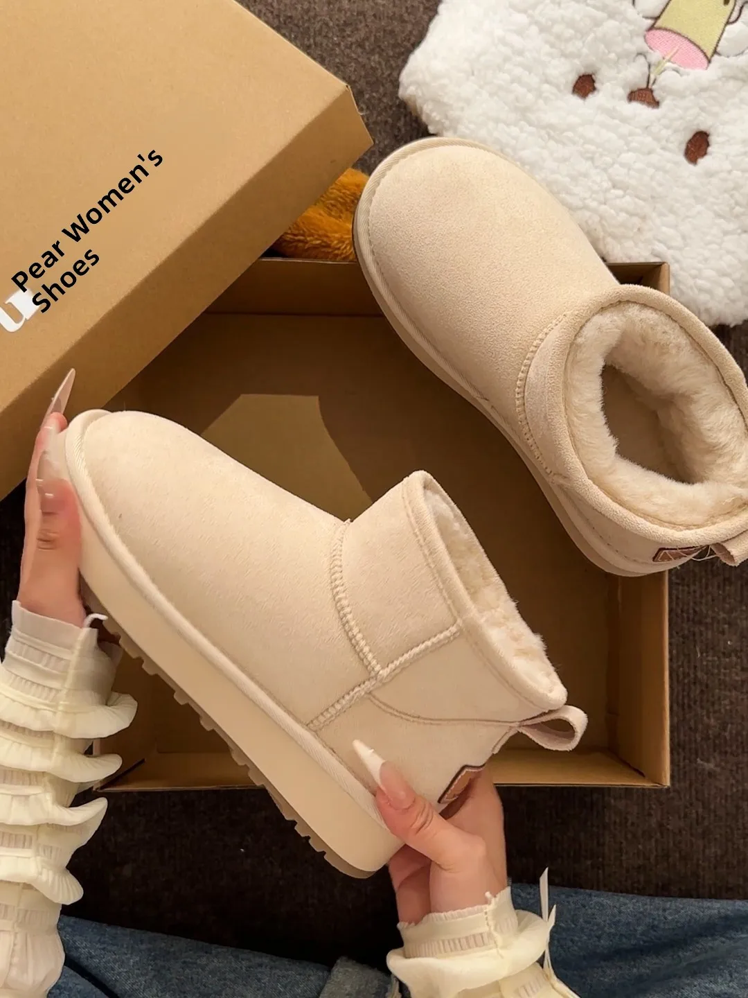 

Faionable Thiened ort Fur Lined Snow Boots Women's Winter Warm Cotton Boots Thi Bot round Toe Velvet Material