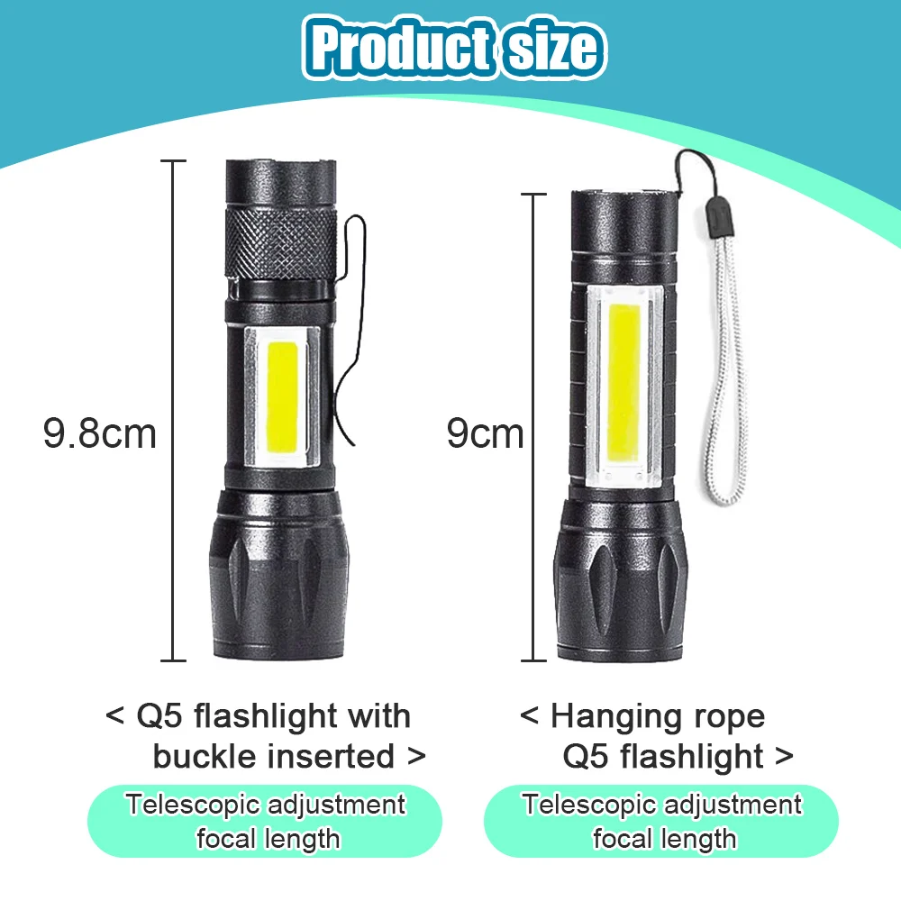 Mini Led Flashlight Q5 Rechargeable Battery LED Lights Portable Outdoor Hard Light Indoor Lightening Tool Waterproof Torches